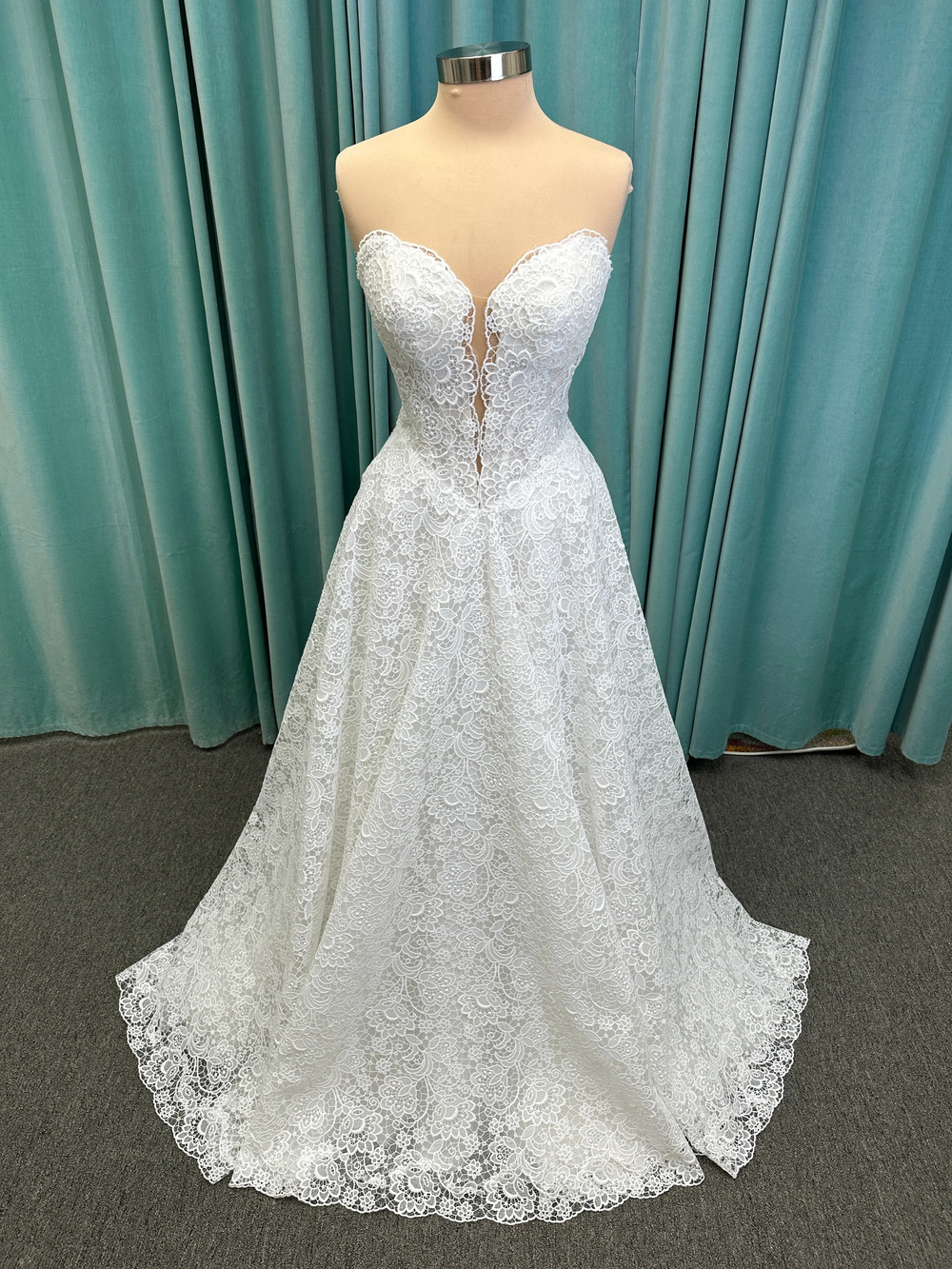 Min Strapless Sweetheart Allover Lace A-Line Wedding Dress with Illusion Corset
